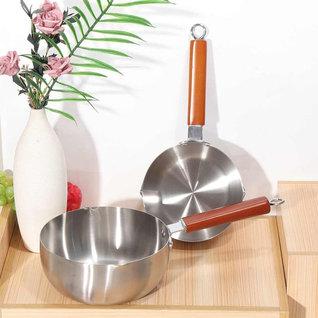 Stainless Steel Nonstick Saucepan With Wooden Handle