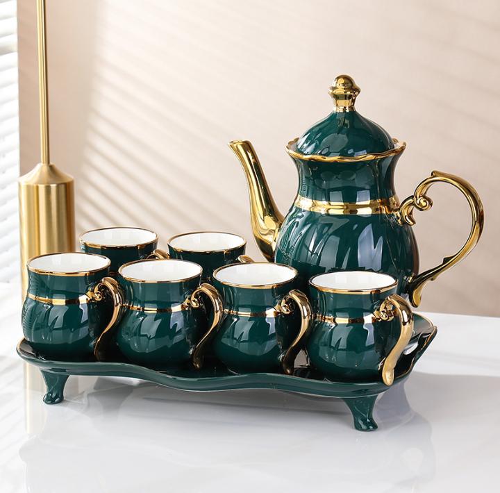 8 Piece Ceramic Tea Set With Golden Rim