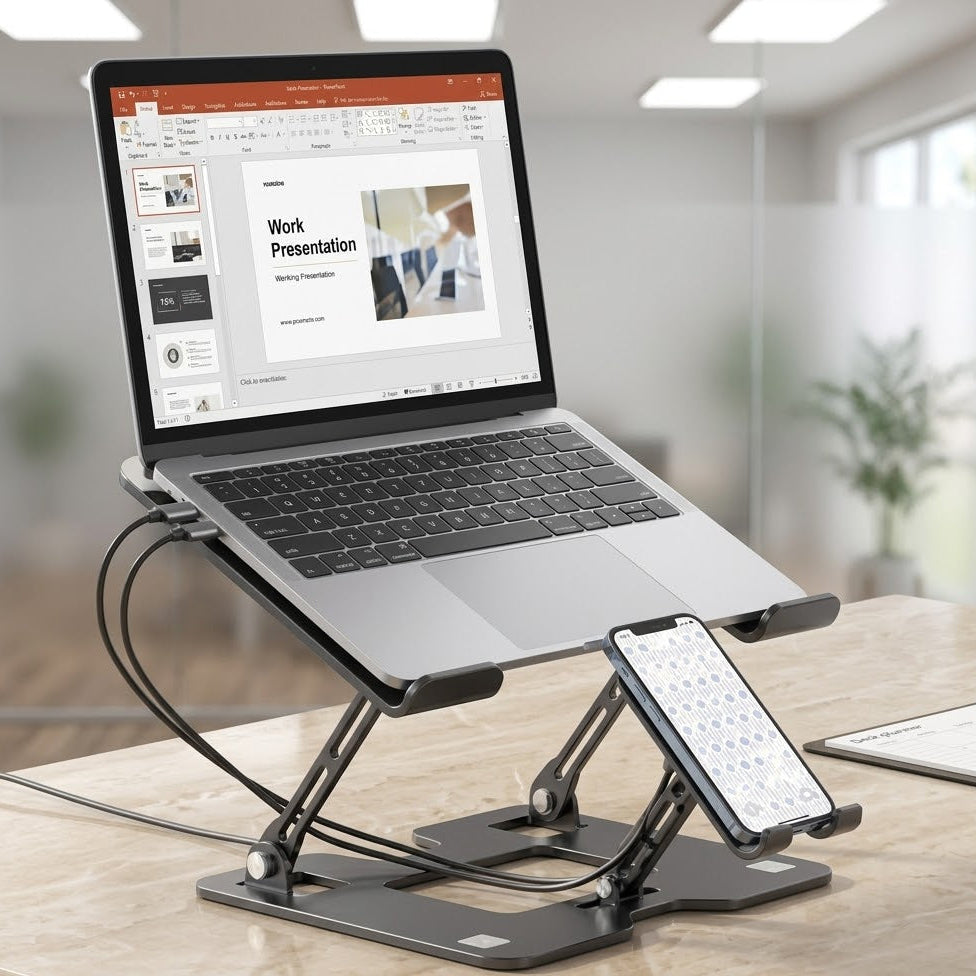 2 In 1 Adjustable Laptop Stand With Phone Holder