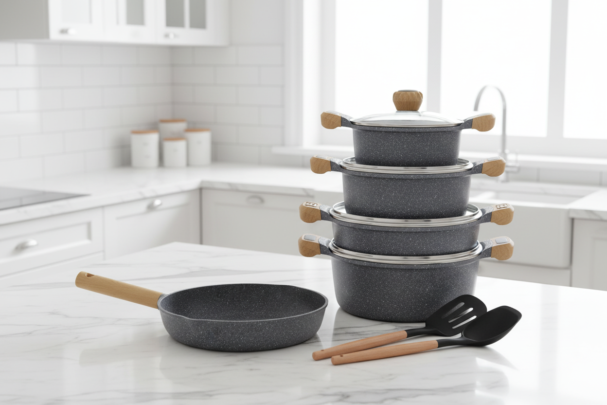 11 Piece Cookware Set With Bamboo Handle
