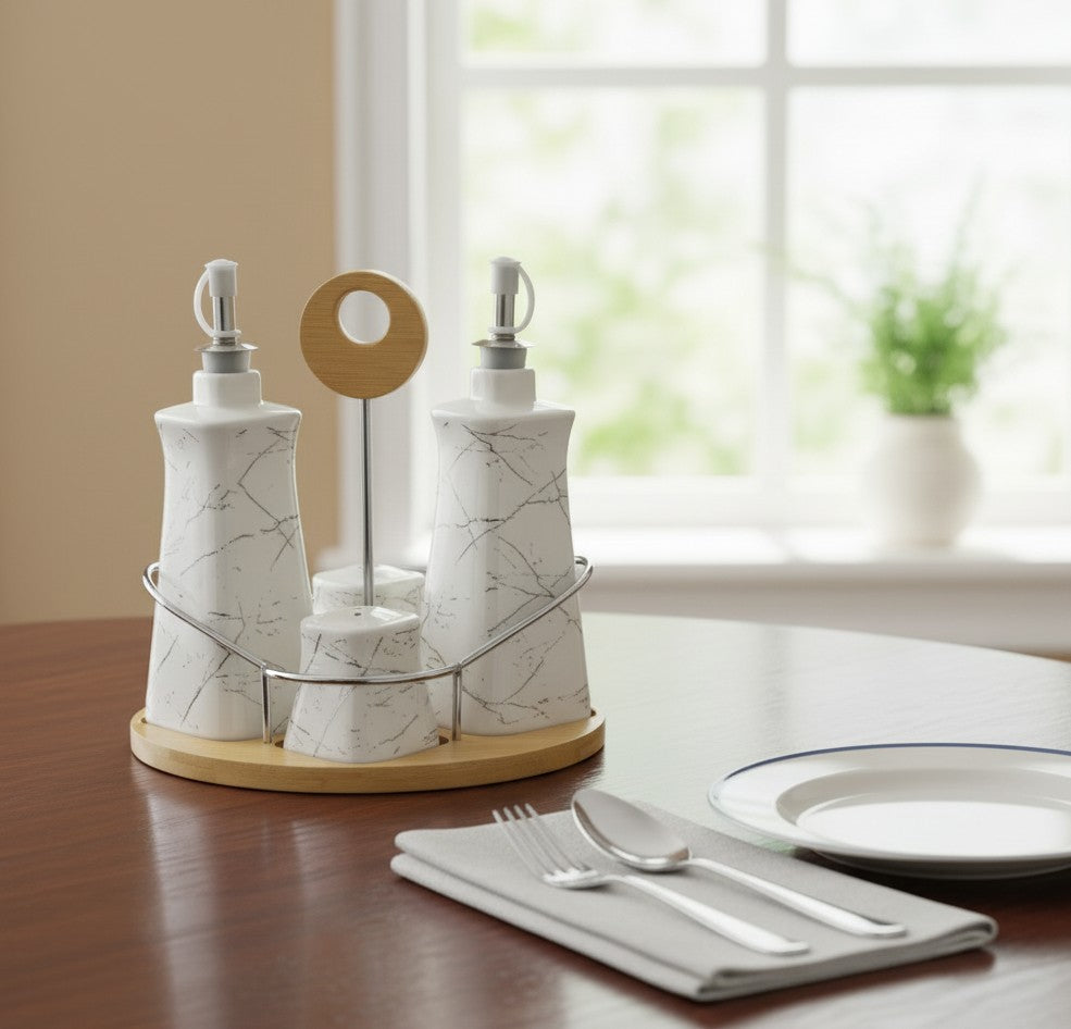 4Pc Ceramic Seasoning And Oil Dispenser