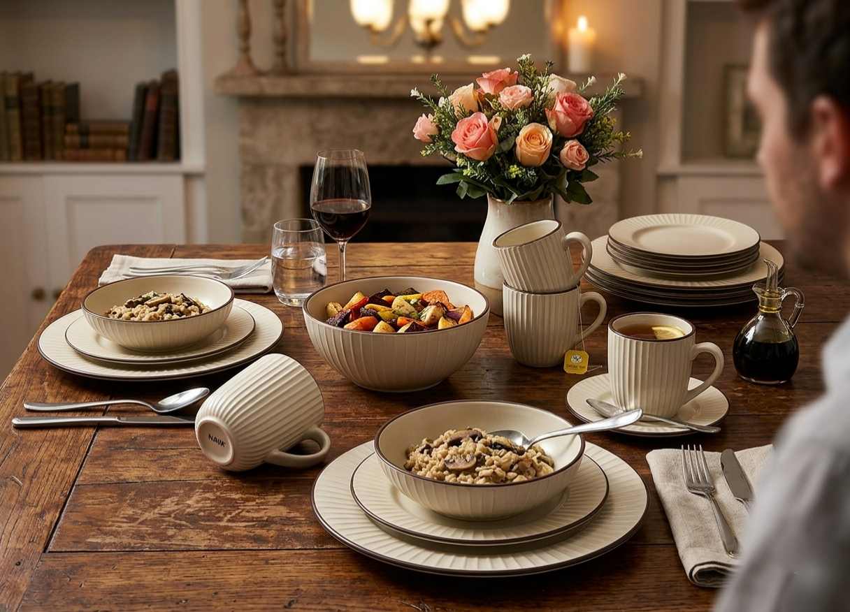 16-Piece Ribbed Ceramic Dinner Set