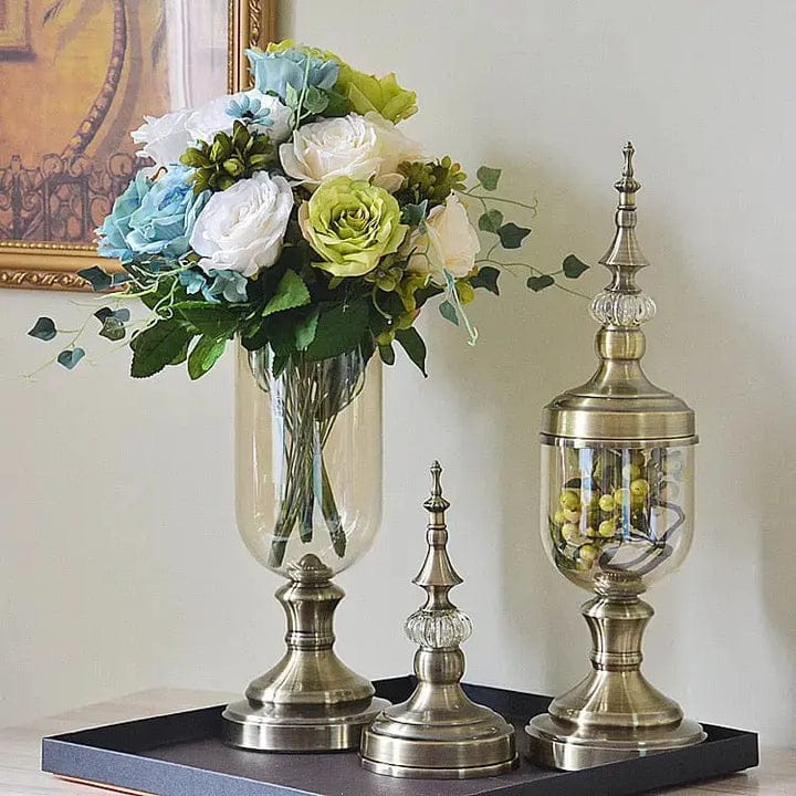 European Glass Vase With A Hint Of Gold Metal