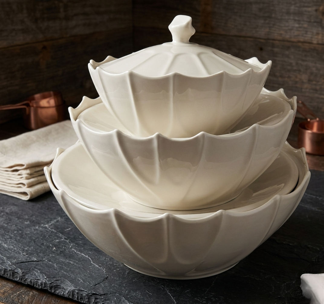 3-Piece White Ceramic Serving Bowl Set