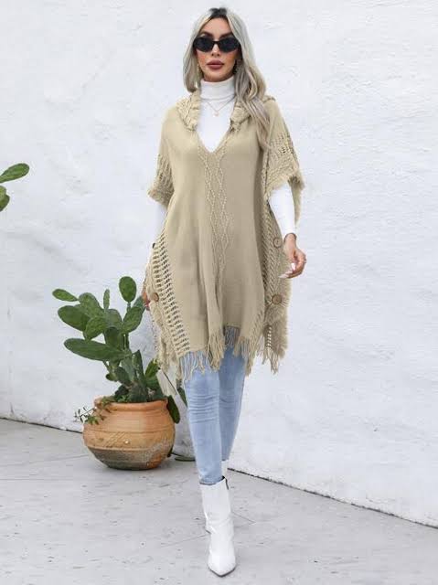 Women Knitted Hooded Shawl