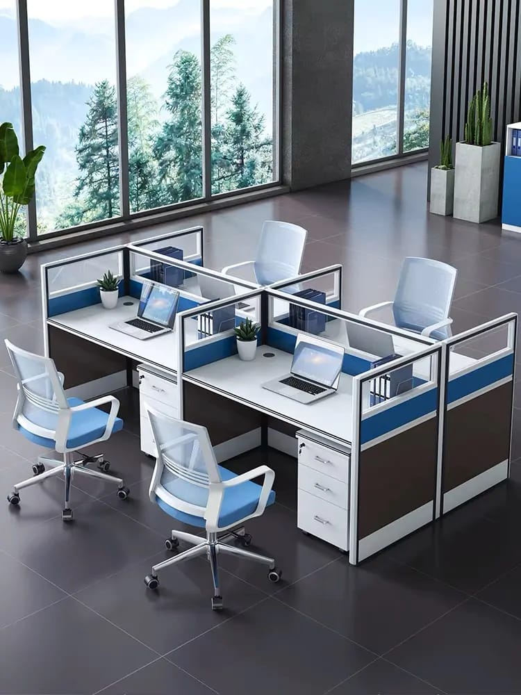 4-way workstation desk for four users, chairs not included.