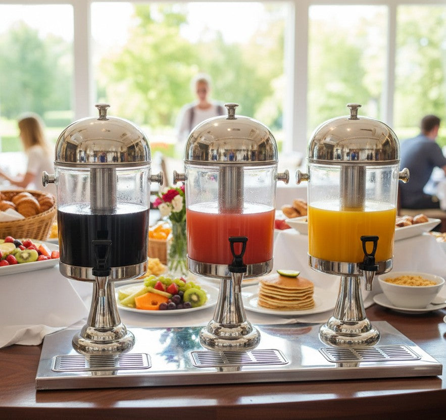 Triple Acrylic Juice Dispenser with Stainless Steel Stand