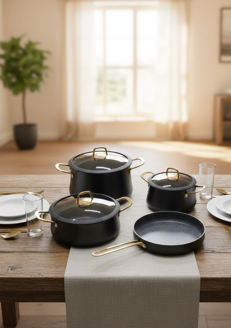 7-Piece Non-Stick Aluminium Granite Cookware Set With Silicone Lids