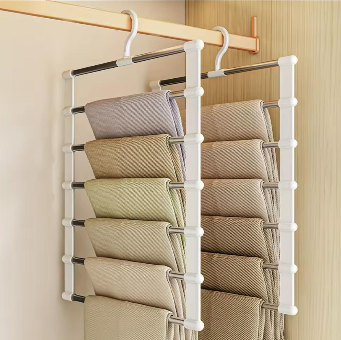 6-layer foldable multi-functional clothes hangers for pants, jeans, and leggings, sold as a pair