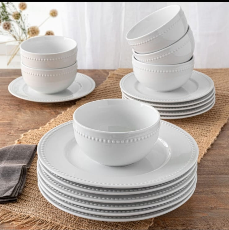 18 Pieces Dotted ceramic dinner set with plates and soup bowls