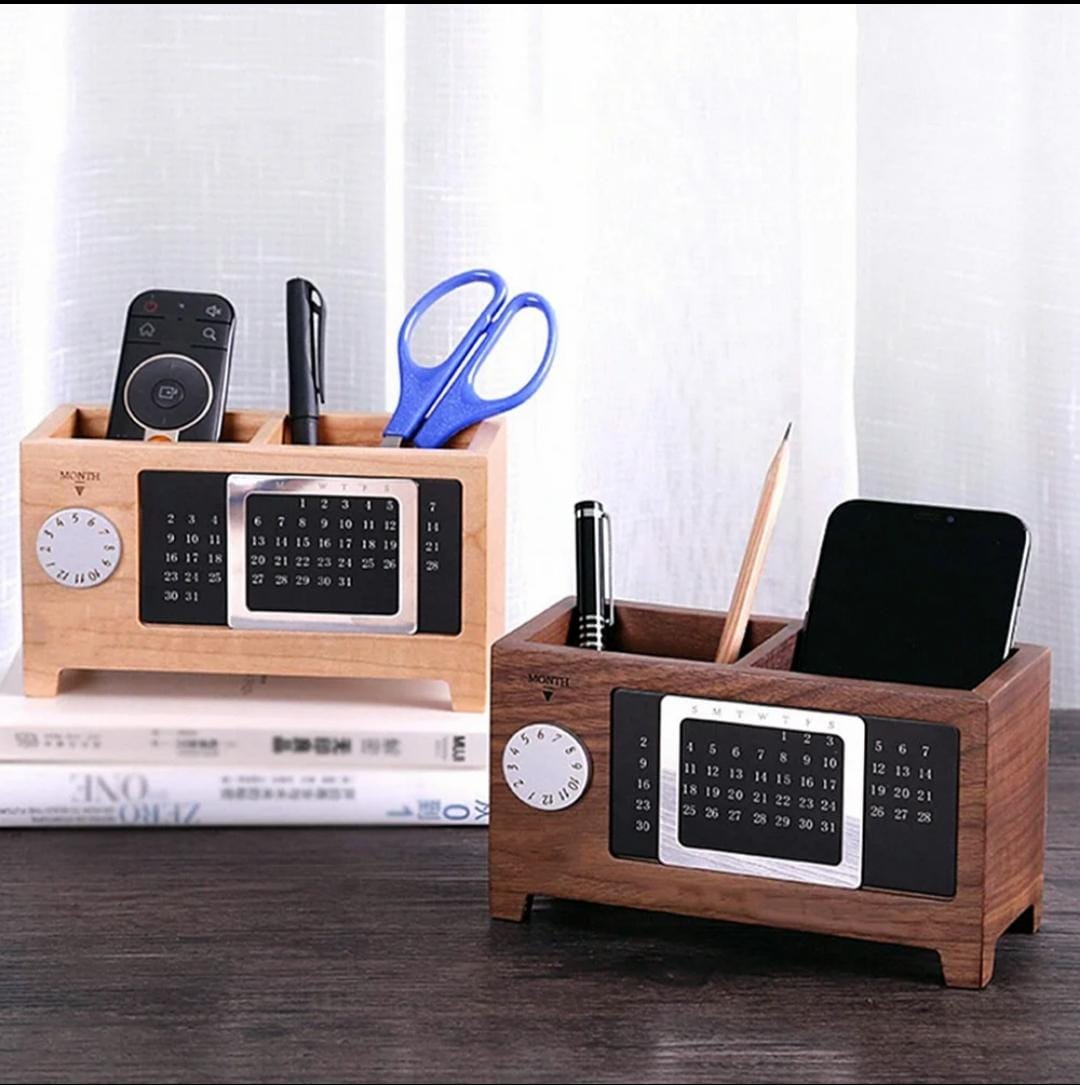 Maple Wood Pen Holder with Perpetual Calendar