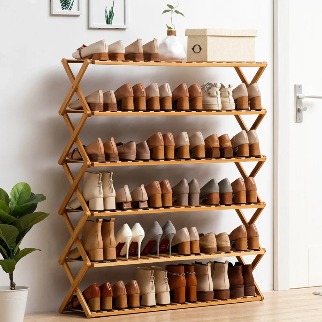 6-Tier Foldable Bamboo Shoe Rack Stand Multifunctional Organizer