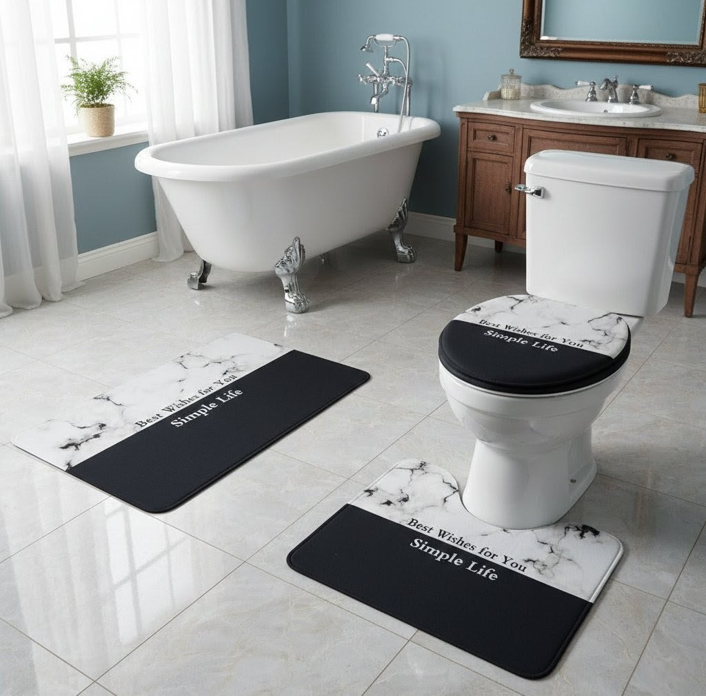 Heavy Grip 3pcs 3D Toilet Mat Set
