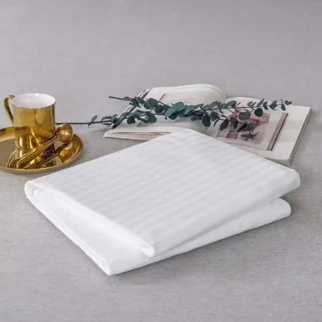 White Striped Fitted Cotton Bedsheets Set