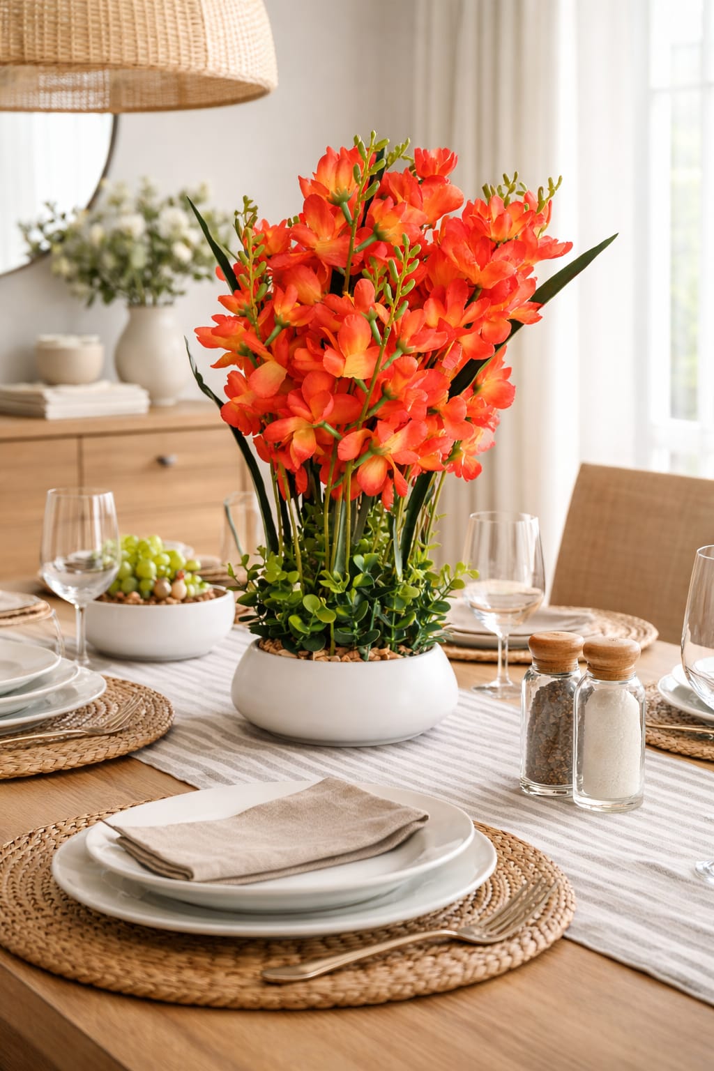 Large decorative table top potted flowers available in yellow, orange, and white