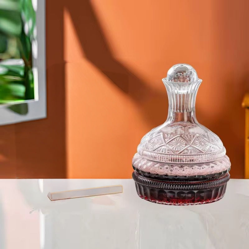 700ml Rotating Glass Wine Decanter With Bamboo Base