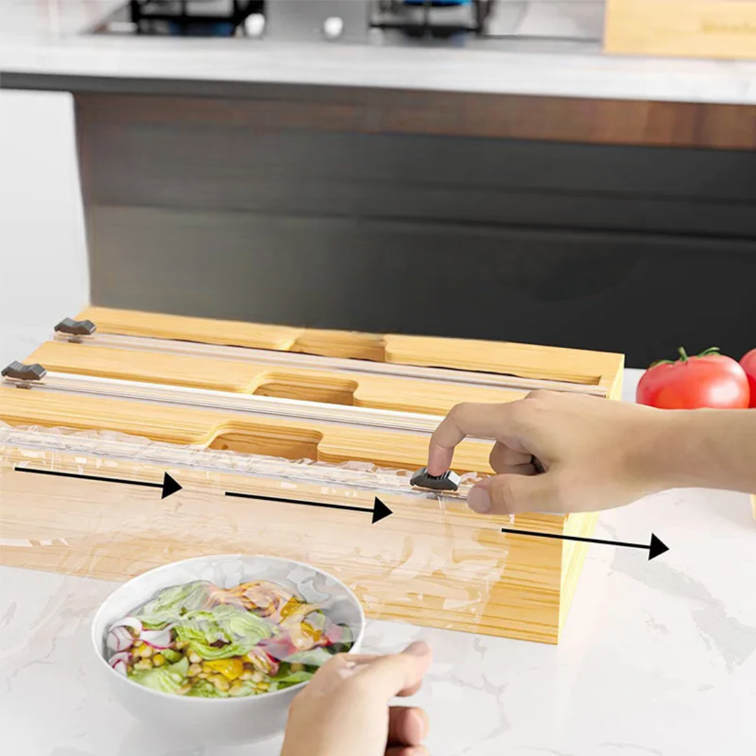 3-In-1 Bamboo Kitchen Foil Wrap With Cutter
