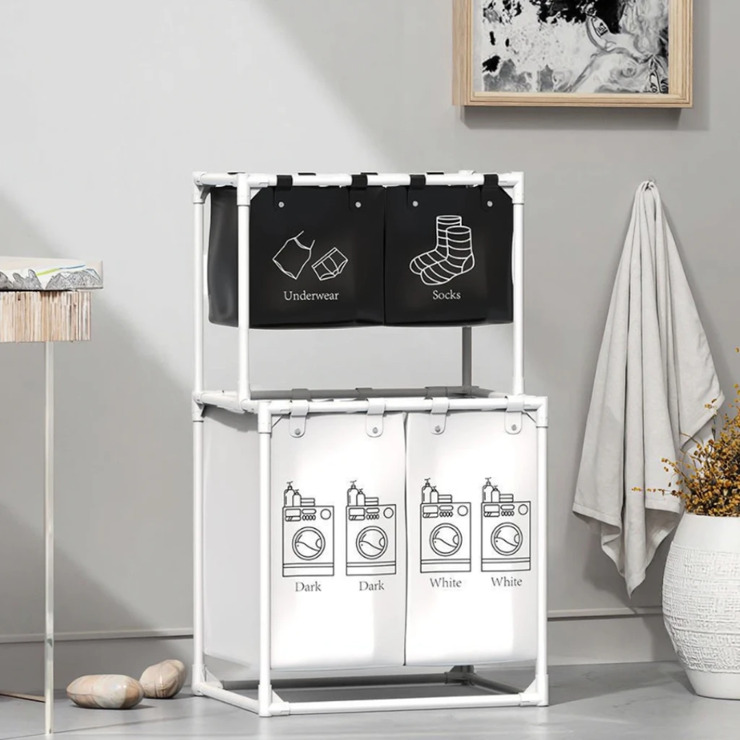 Foldable Laundry Basket with Wheels and Extra Storage