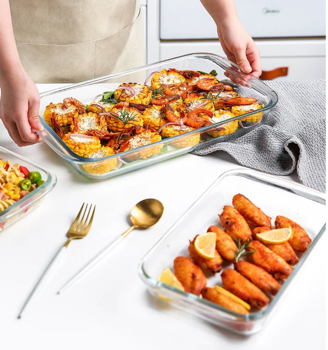3pcs Baking & Microwaveable Glass Casserole Tins