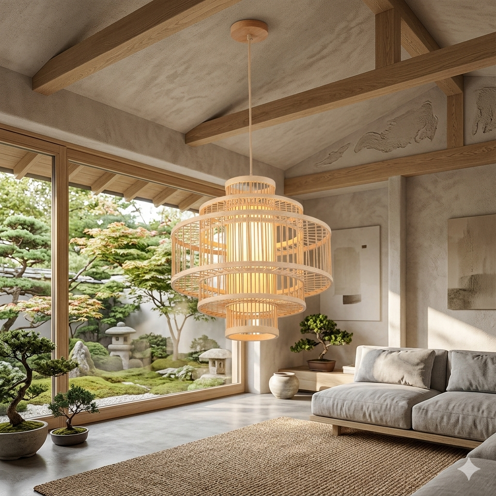 Bamboo Pendant Lamp – Geometric Woven Frame-PL WD25-27-01
