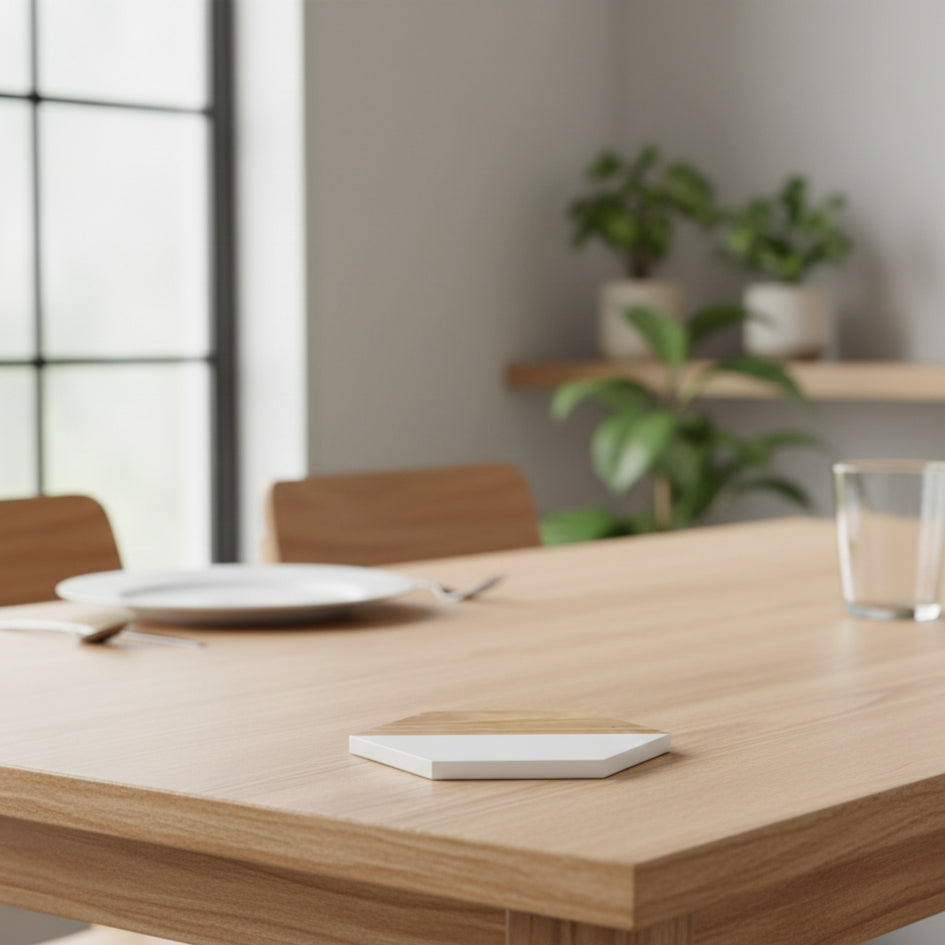 6-in-1 Hexagon White Marble And Wood Coasters