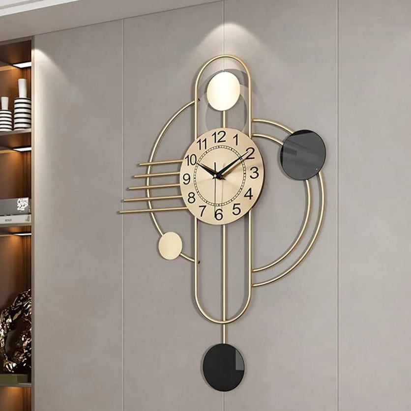 Modern metal wall clock with pendulum, silent decorative living room wall clock design