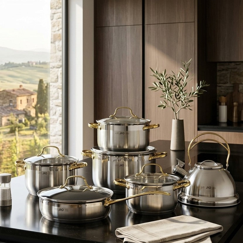 12pcs Stainless Steel Cookware Set with Kettle Mirror Polished