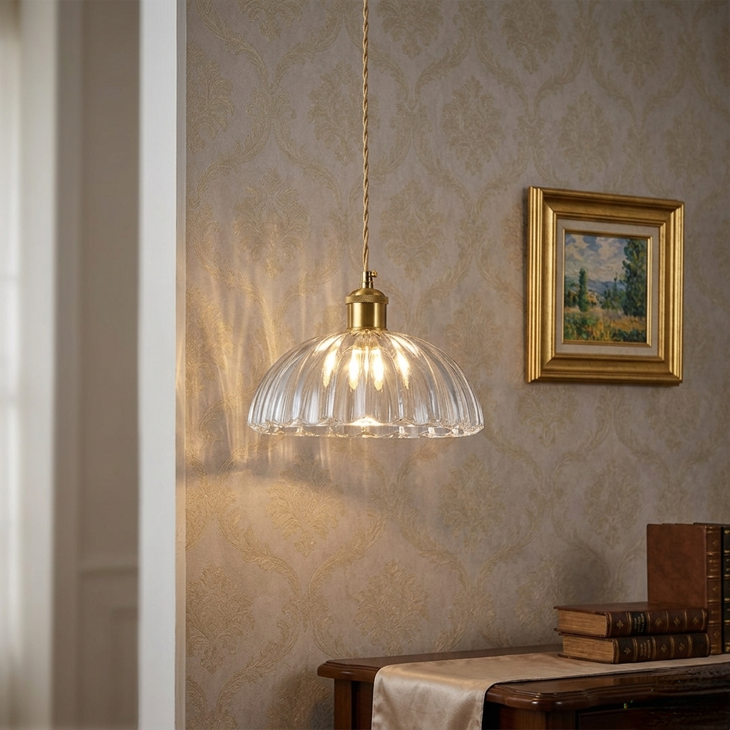 Vintage Ribbed Glass Pendant Light-PL 2508-GL-CL