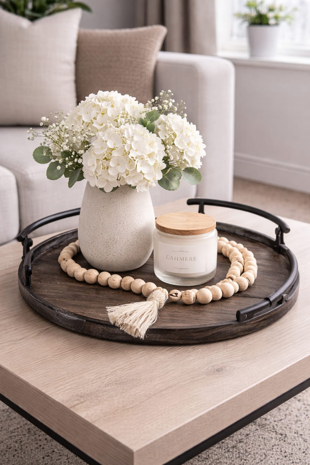 Rustic Metal and Wood Round Counter Tray