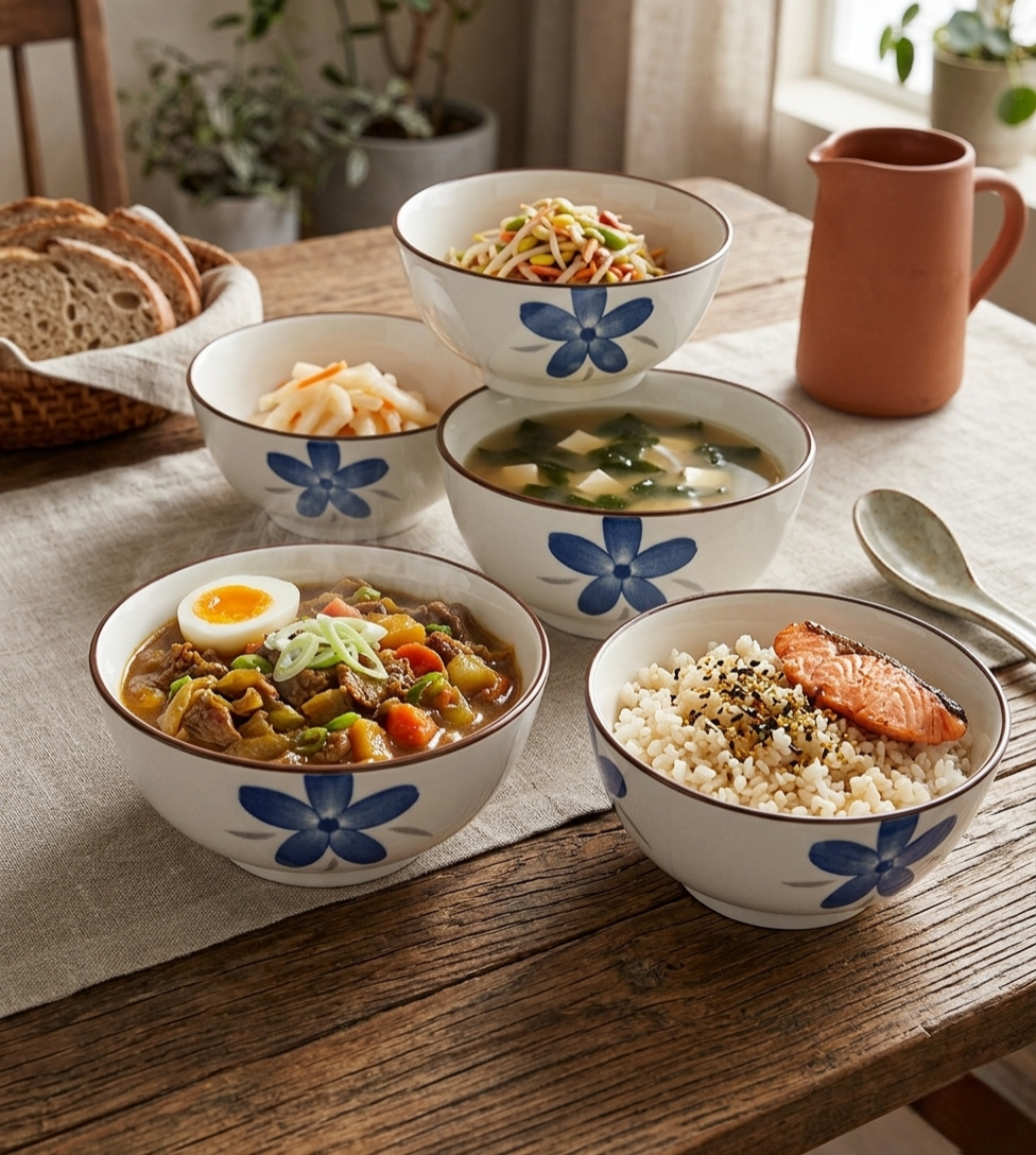 6-Piece Blue Ceramic Bowl Set
