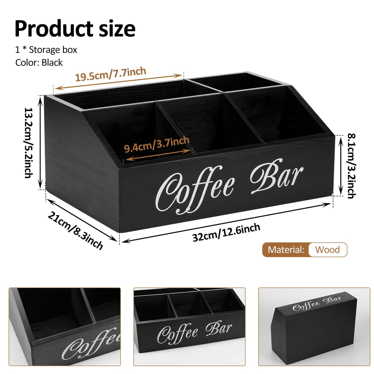 5-Compartment Wooden Coffee Station Organizer