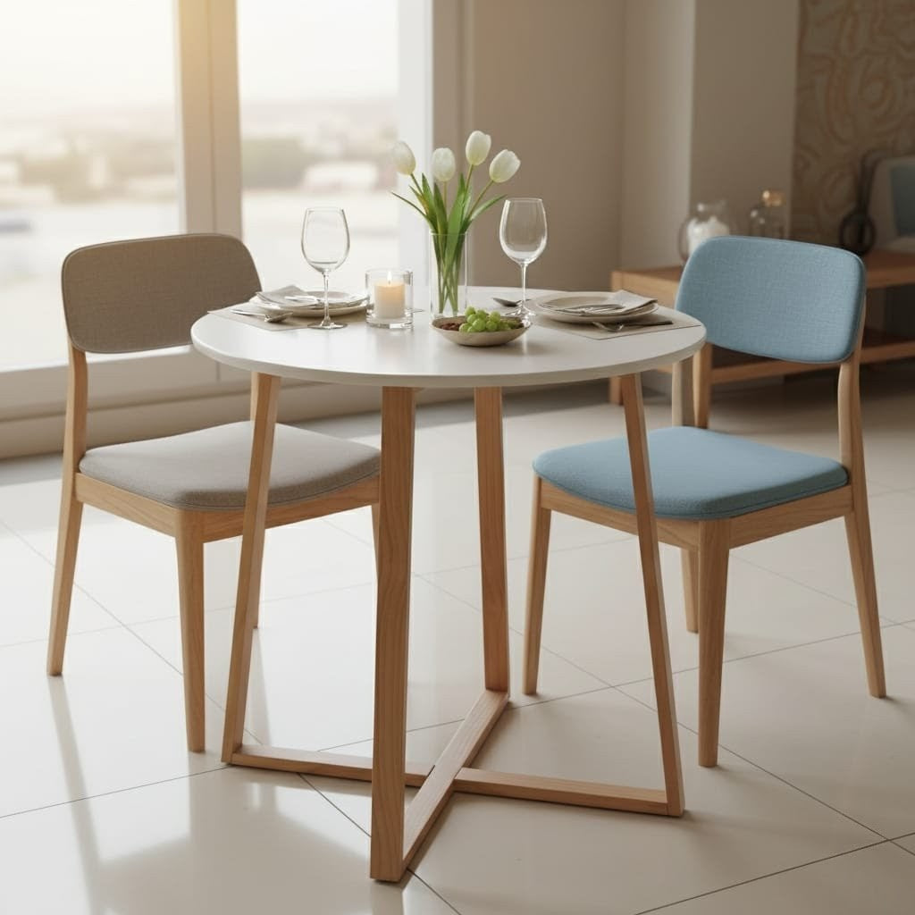 Round minimalist Eames dining table with 70 cm diameter and 70 cm height designed for modern dining spaces.