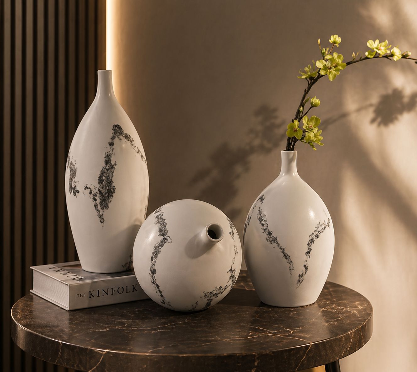 Glossy wave style 3 piece vase set with modern curved design for home décor