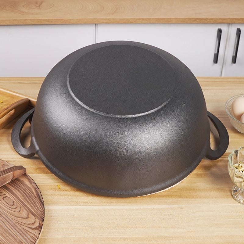 Cast Iron Flat Bottom Wok With Lid