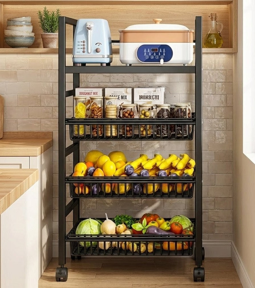 Heavy Metallic 4-Layer Vegetable Rack with Wheel