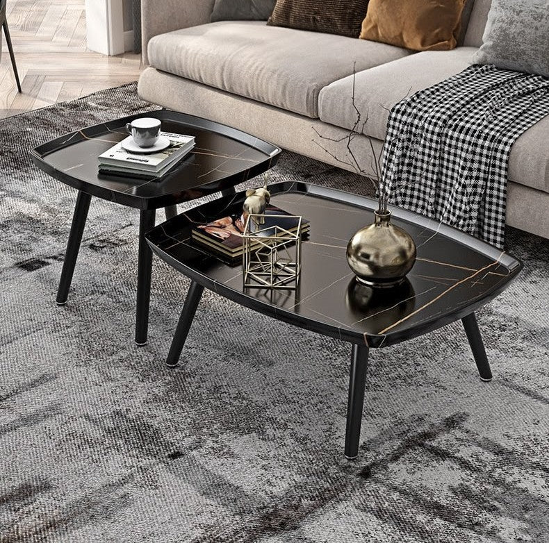Black and grey 2-piece modern nesting coffee table set