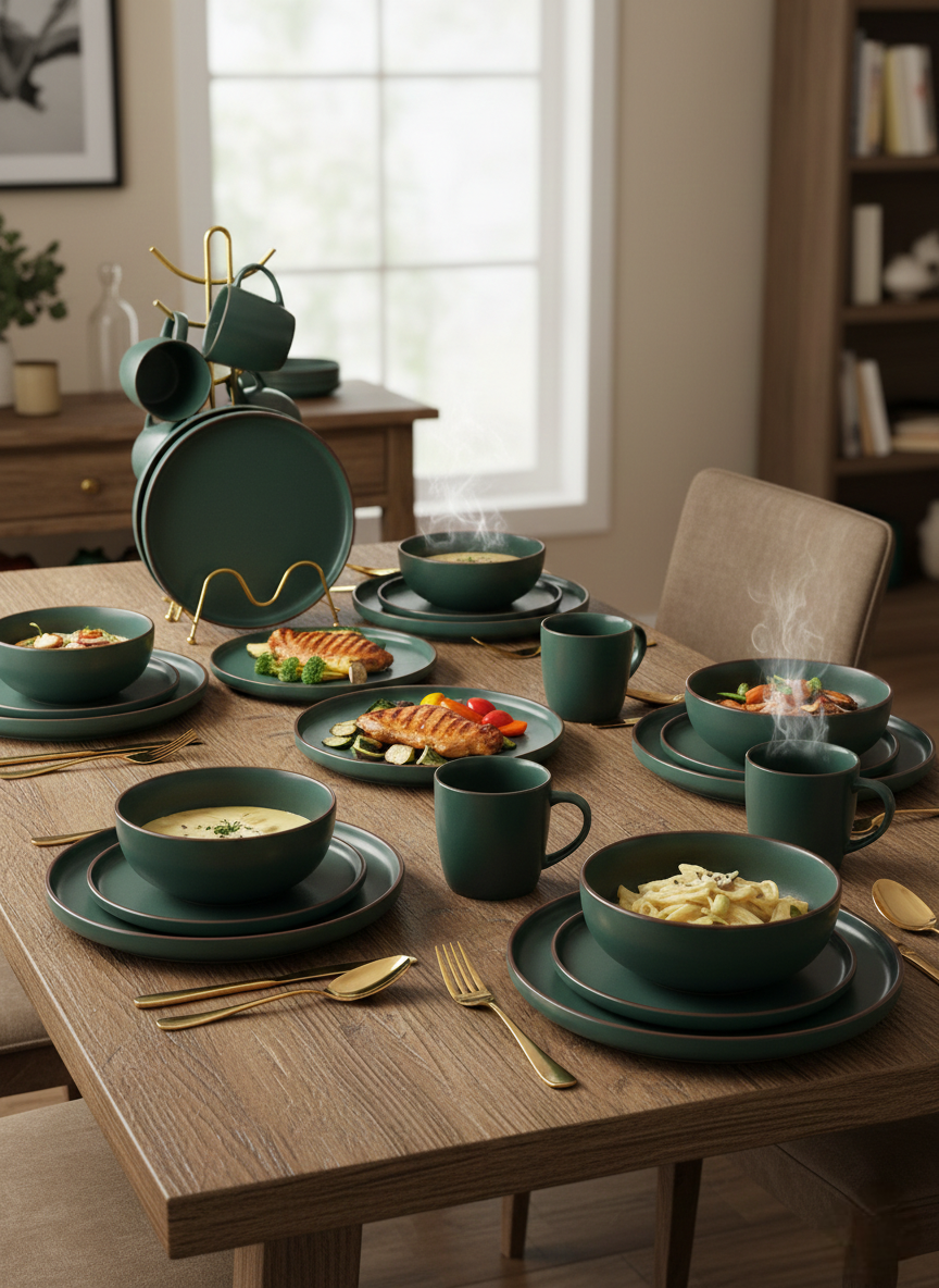Green 24-Piece Dinner Set