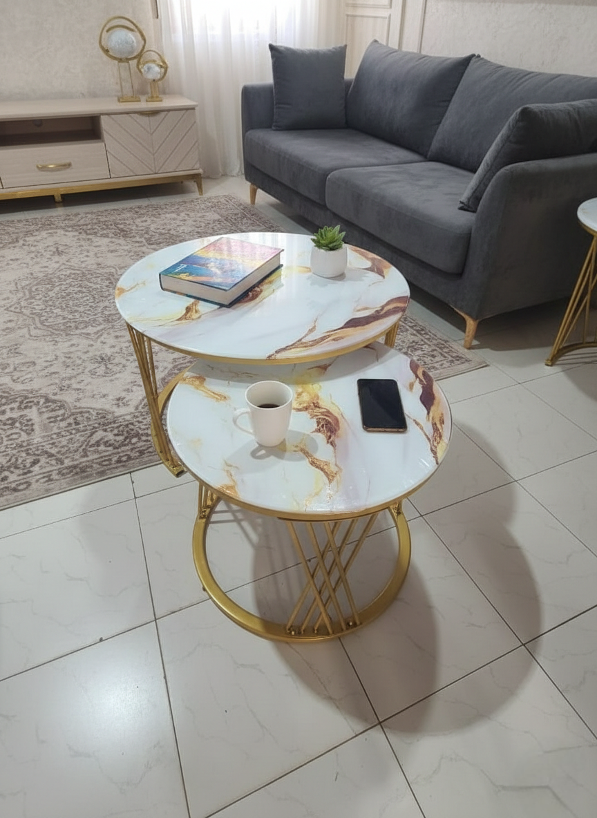 2 In 1 Marble Effect Nesting Tables