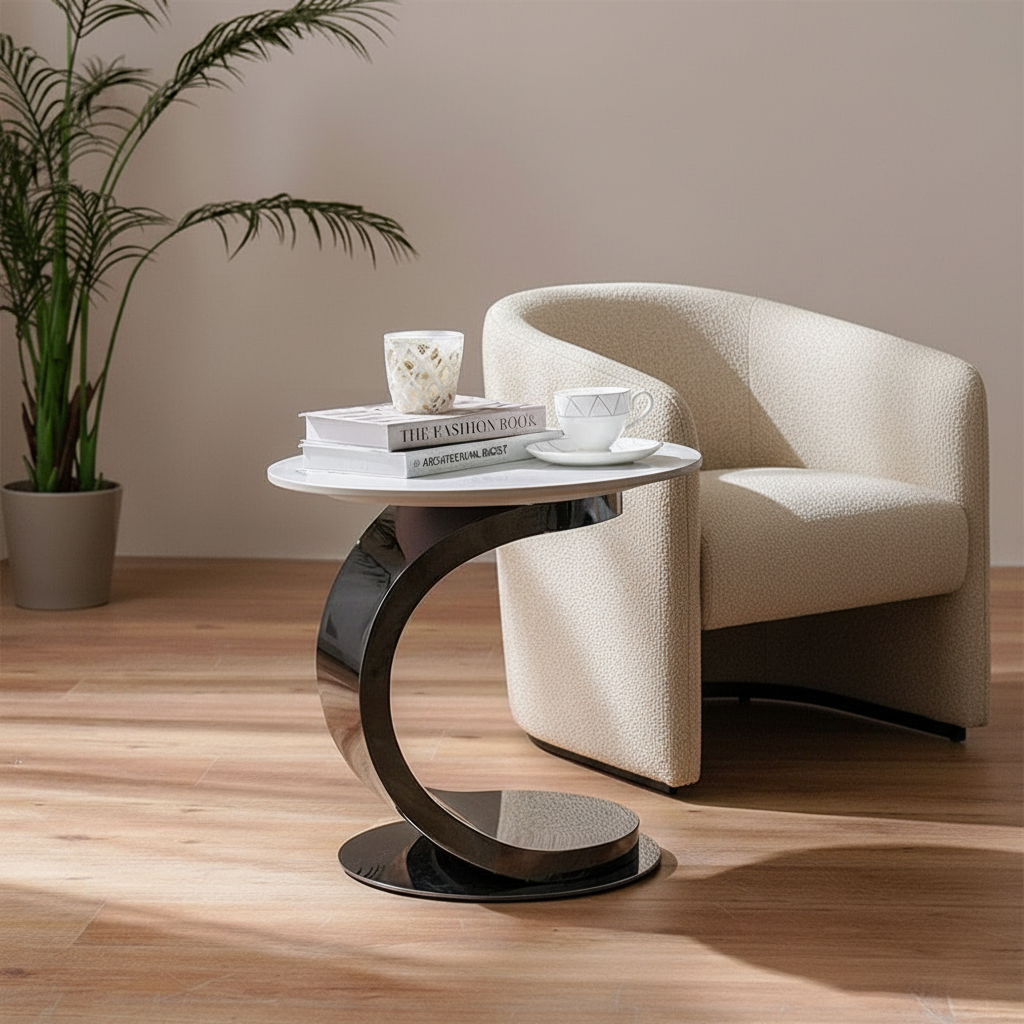 Marble Top Mini Side Table with Sleek Metallic Stand
