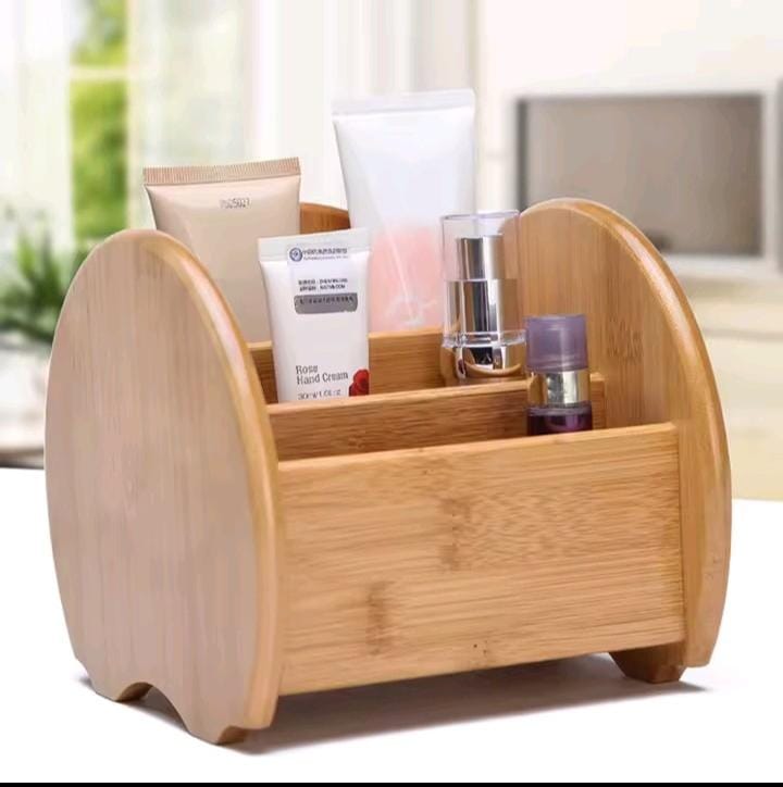 Classic bamboo desktop organizer, multi-purpose holder for remotes, pencils, and cutlery.