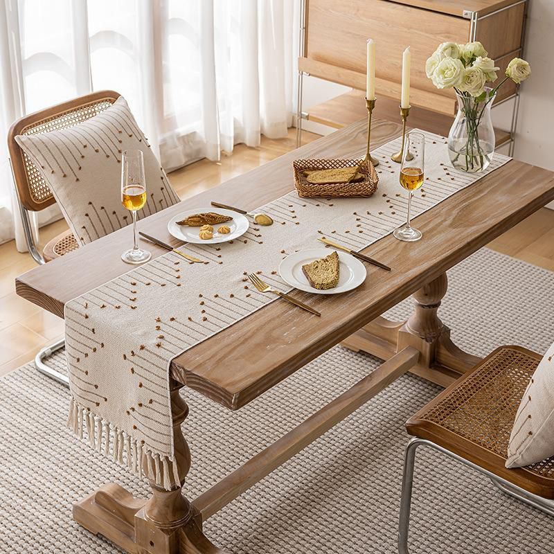 Knotted tassel table runner 33×224 cm, non-slip washable décor for tables and TV cabinets
