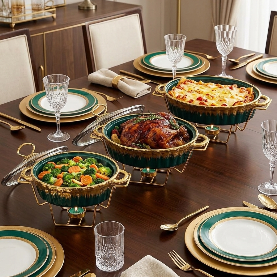 3 in 1 Chafing Dish Set With Glass Lid