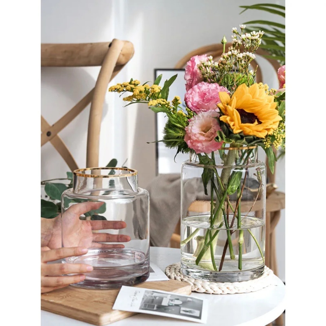 Clear Glass Vase With Gold Accent