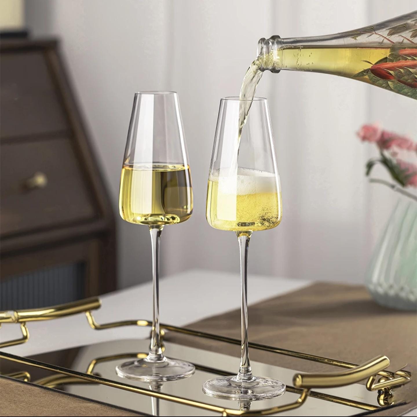 2Pc Long Stem Wine and Champagne Glasses