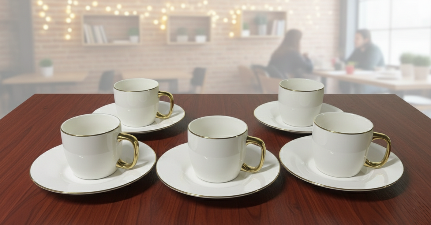 12 Piece Ceramic Cup And Saucer Set – 230ml