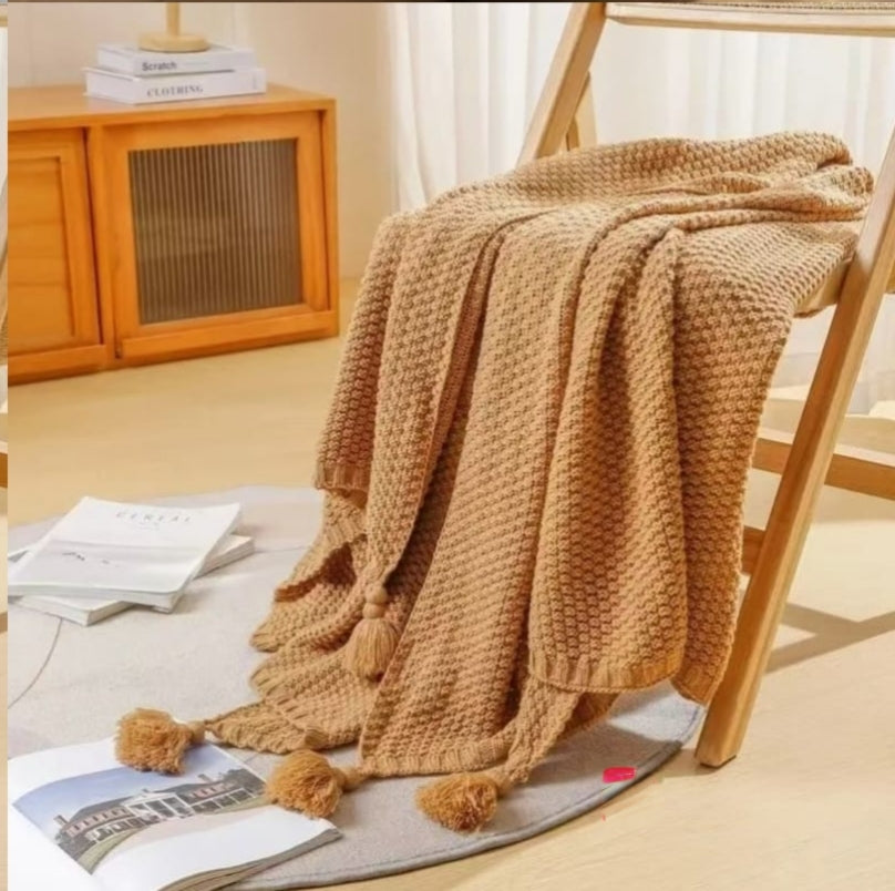 Knitted Tassel Throw Blanket