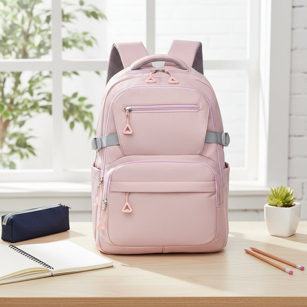 Pink school backpack made of Oxford material, large capacity bag 42x29x18cm for students. 🎒✨