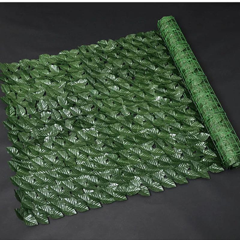 Realistic artificial leaf privacy fence 1 by 3 meters, green outdoor screen for balcony or backyard privacy.