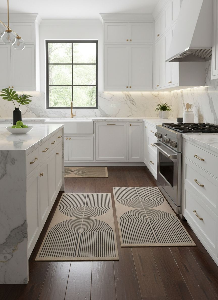 2-Piece Geometric Heavy Duty Wide Kitchen Floor Mats Set