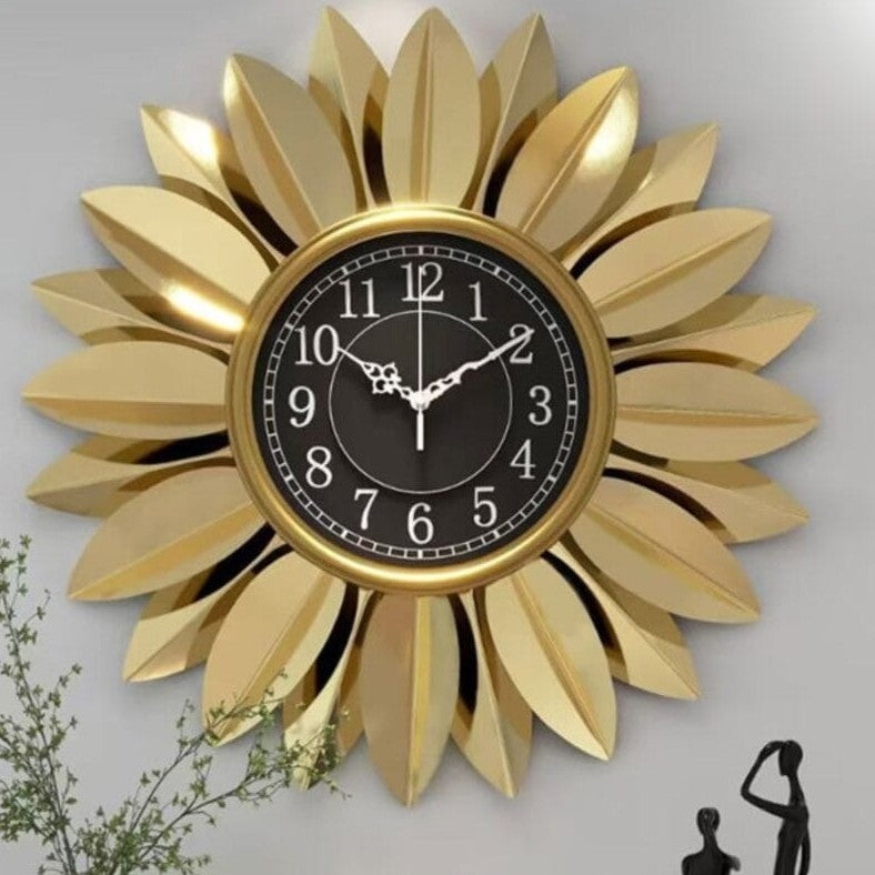 Handcrafted sunburst wall clock with decorative luxury design for modern home interiors.